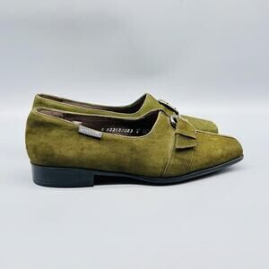 Mephisto Shoes Womens 6 Green Suede Slip On Buckle Strap Square Toe Casual Dress